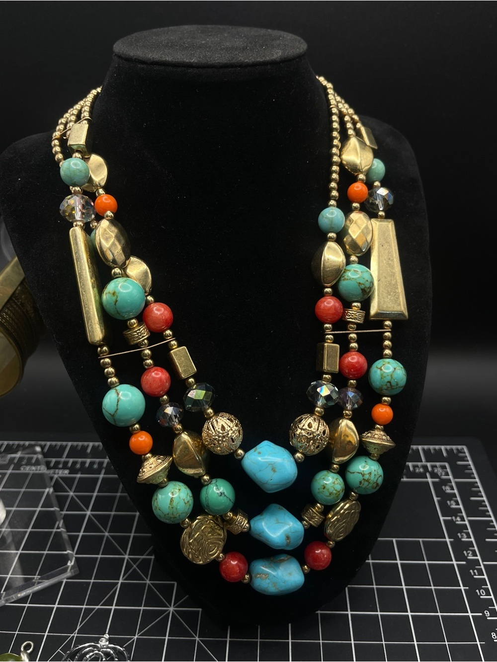 Jules B Multi Strand Turquoise Look Beaded Statement Necklace Boho